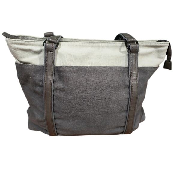 Large Canvas Tote with Padded Inner Pocket for Tablet or Laptop, Taupe, Cream - Picture 3 of 8